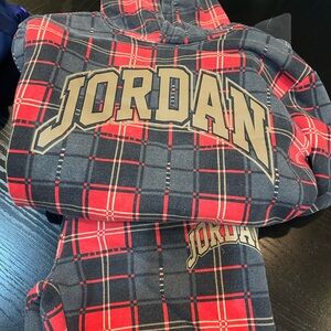 Jordan Red and Black Plaid Hoodie Set